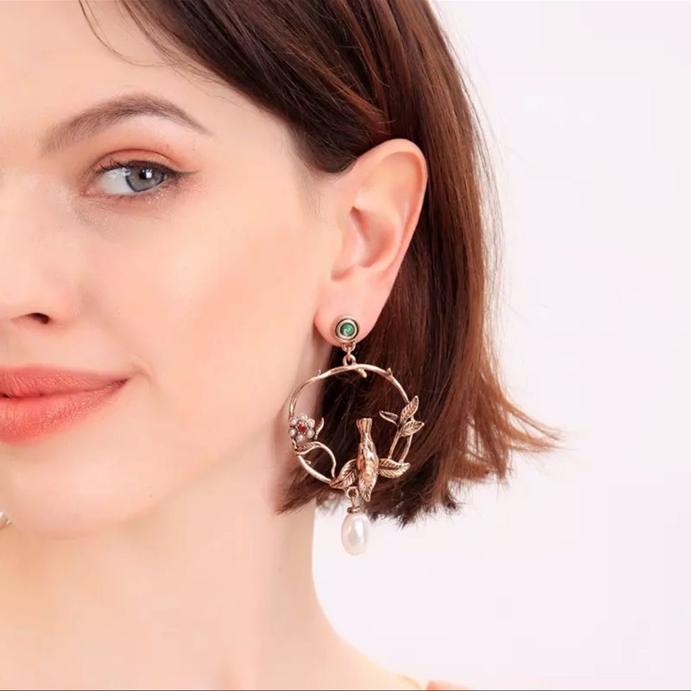 Bird Hoop Earring Hand Made - Picture 2 of 4